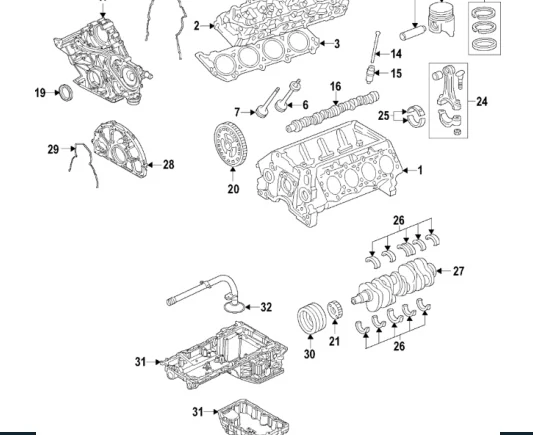 Exploded diagram of a diesel engine assembly